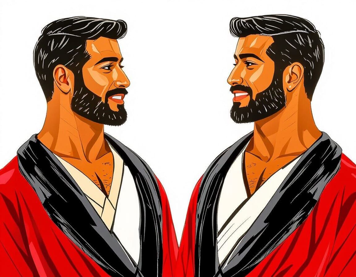 Two Handsome Men in Velvet Robes, Klimt Style