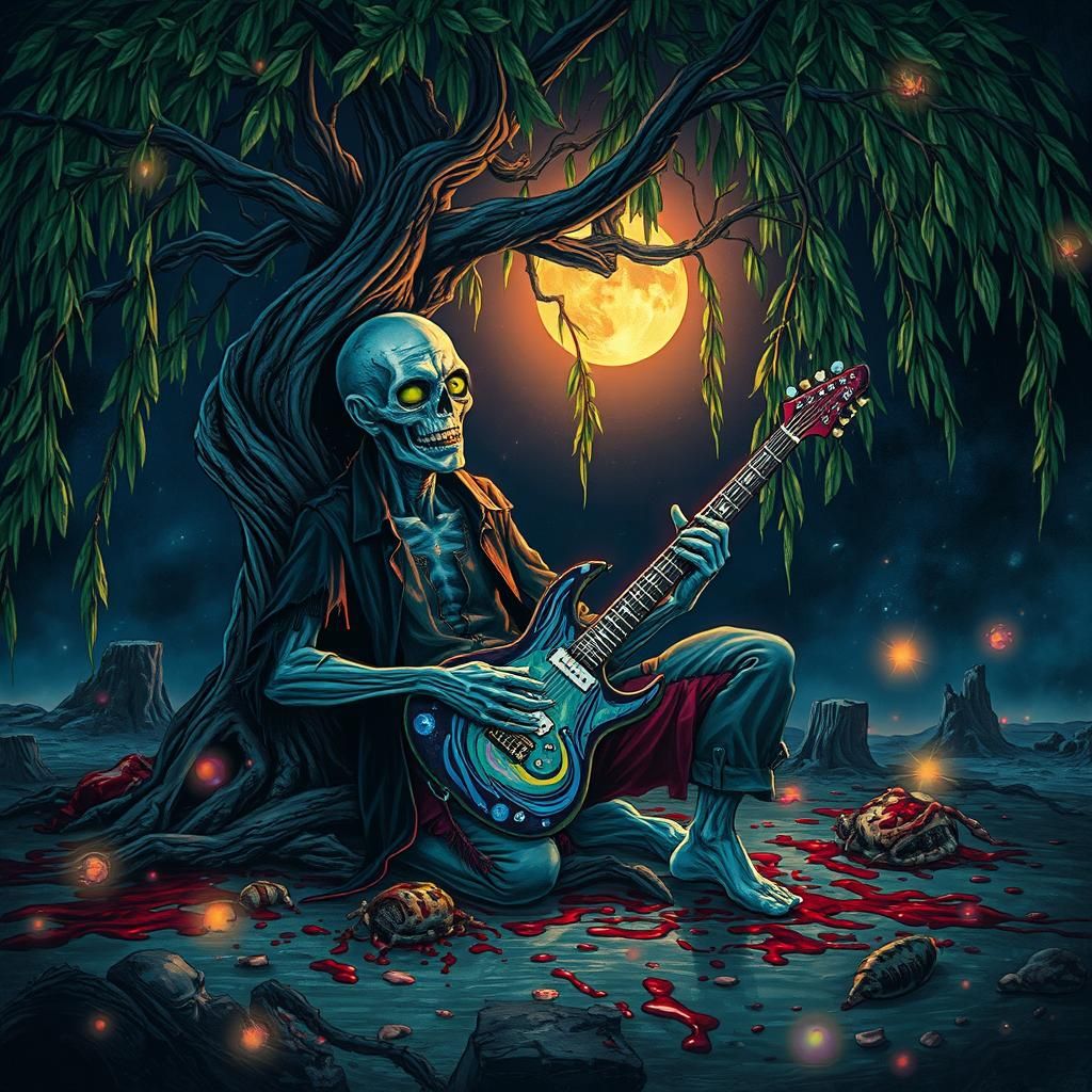 Zombie Musician Plays Guitar in Surreal Landscape
