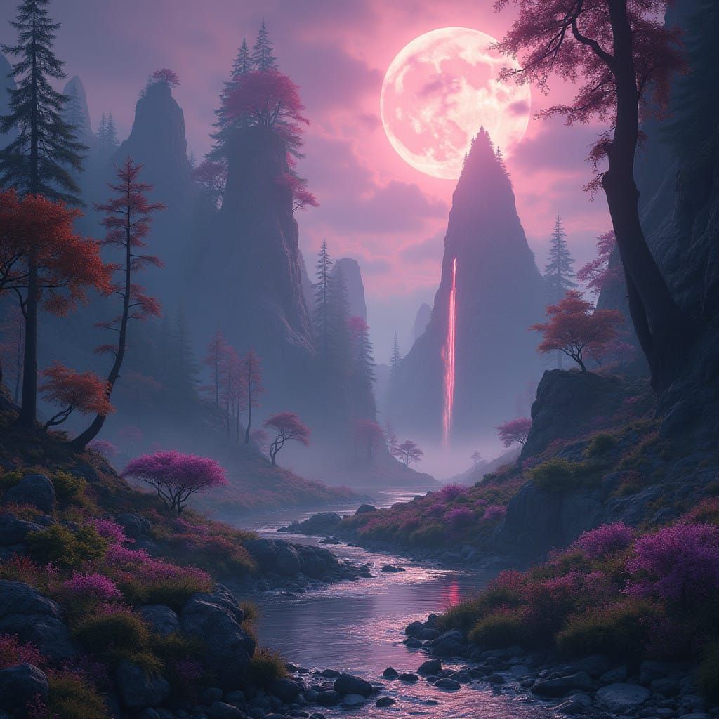 Mystical Realm in Vibrant, High-Contrast Art