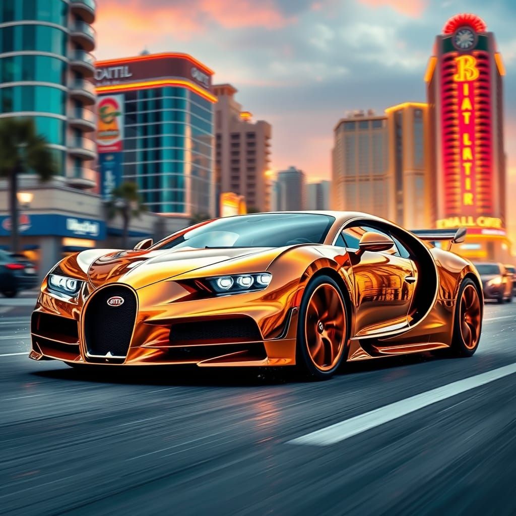Bronze and Gold Bugatti on Atlantic City Strip
