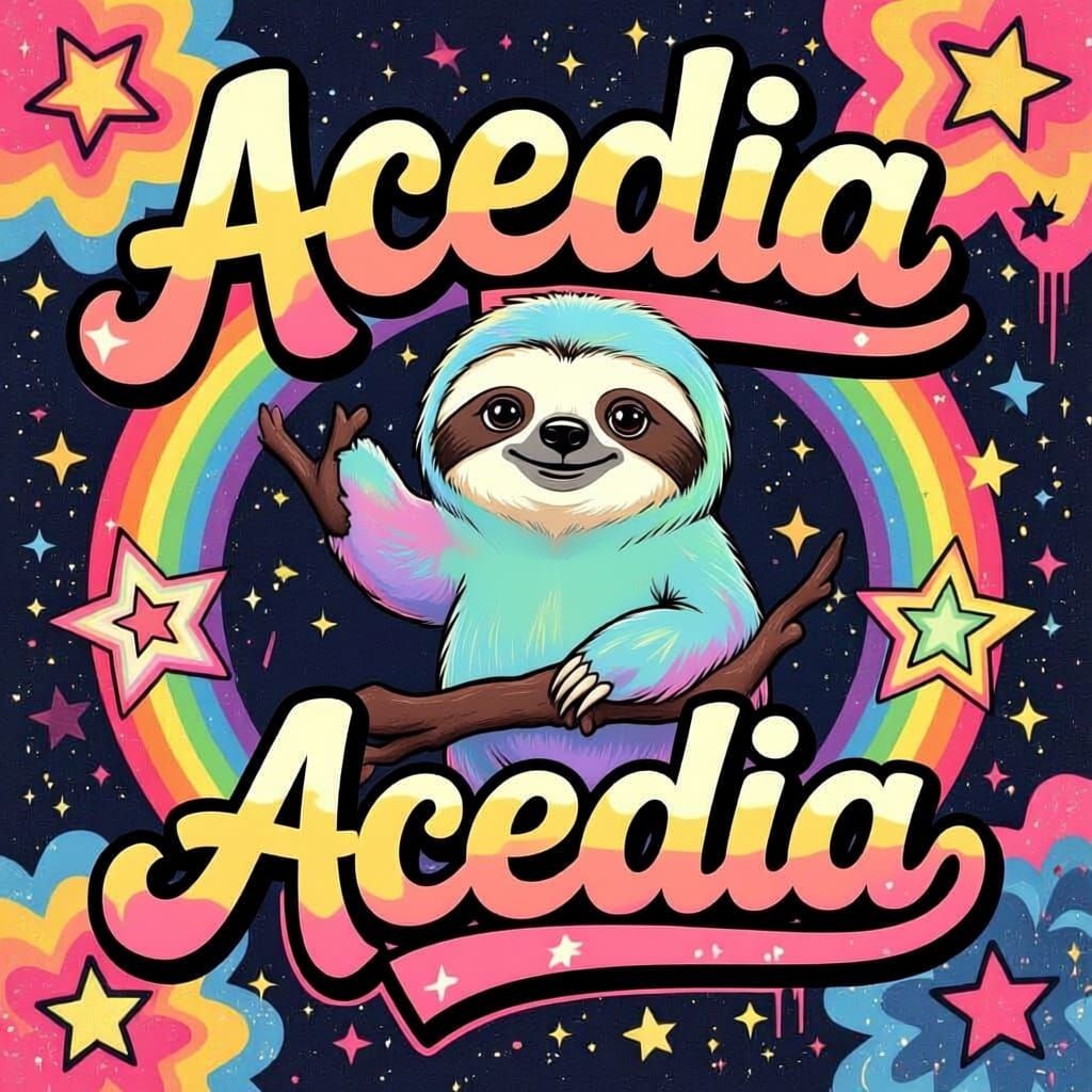 Acedia Sloth in Lisa Frank Graffiti Style