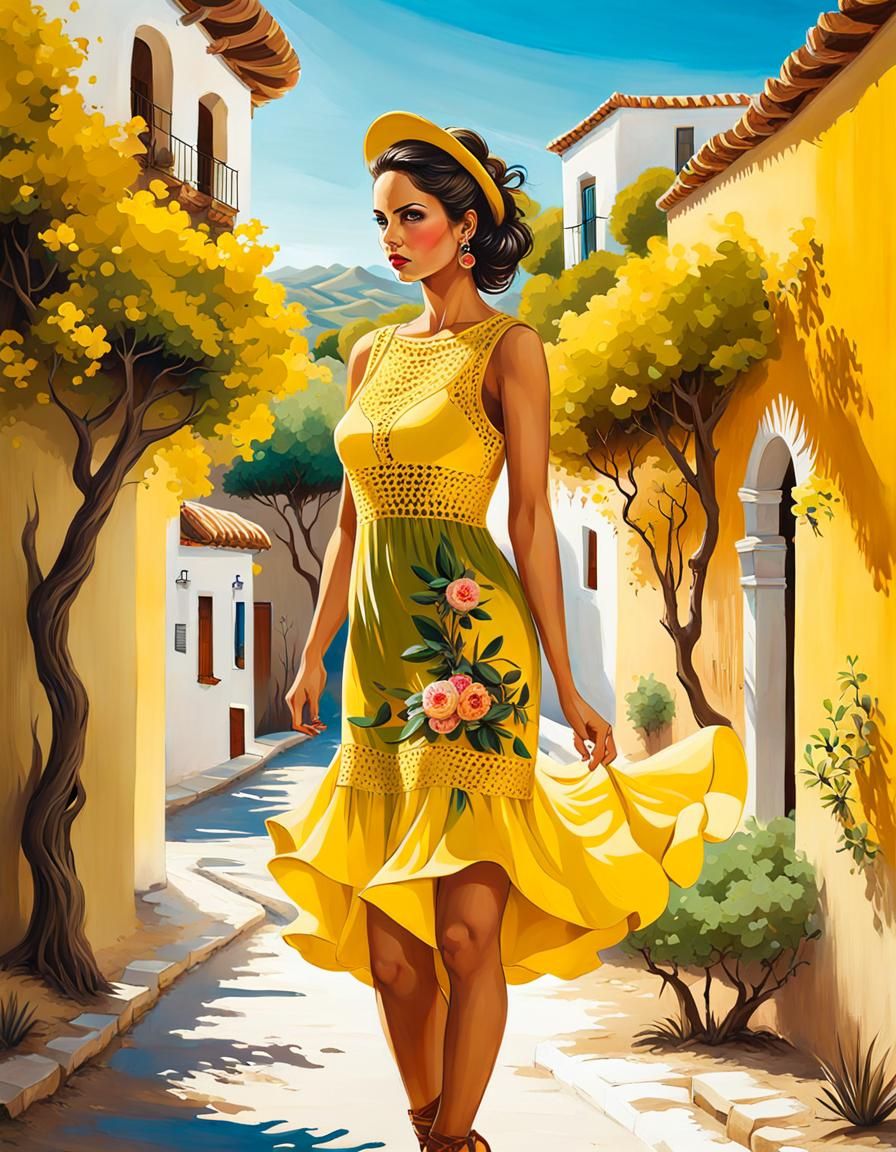 Crocheted Girl Posing in Andalusian Village