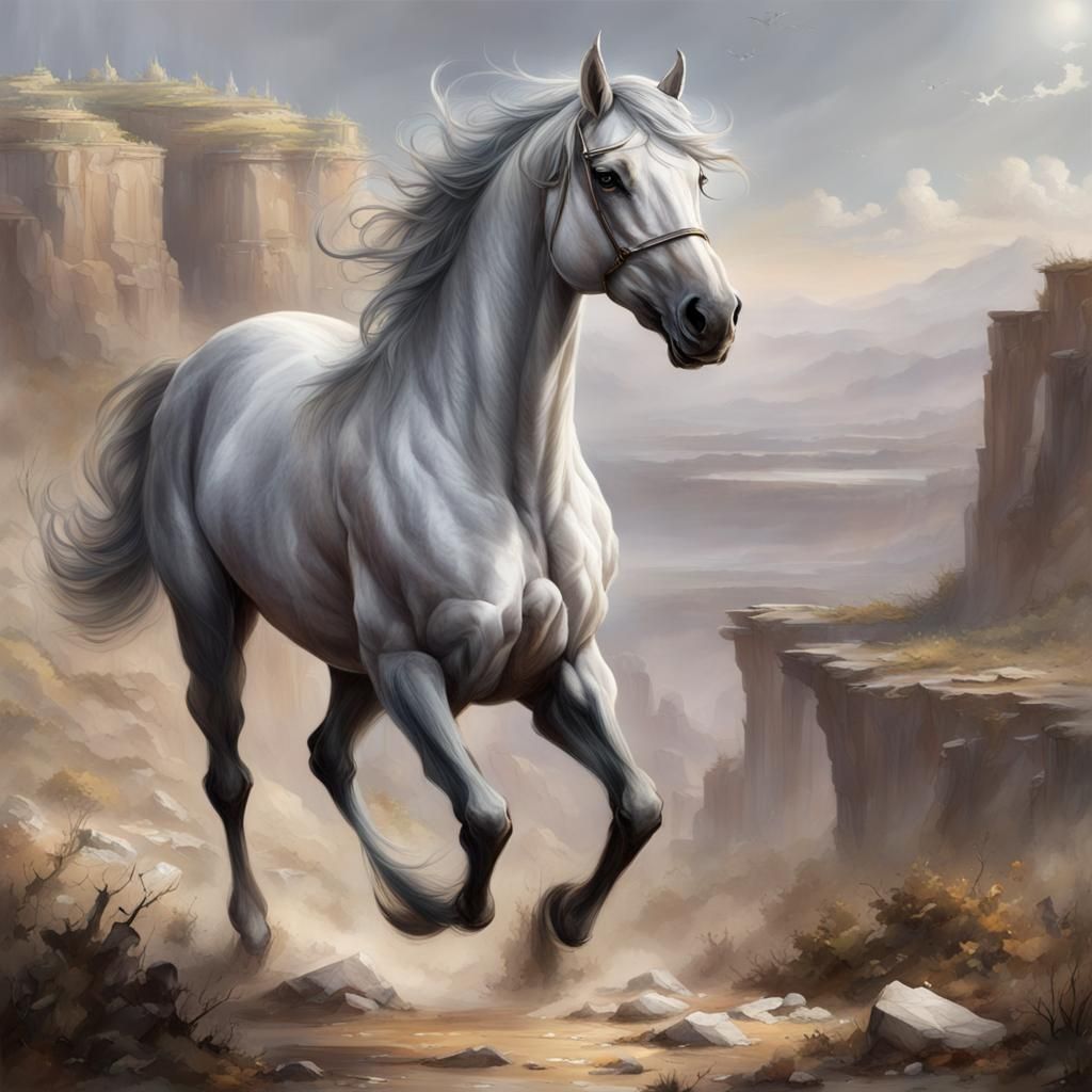 Marbled-Gray Unicorn Steed: Fantasy Concept Art