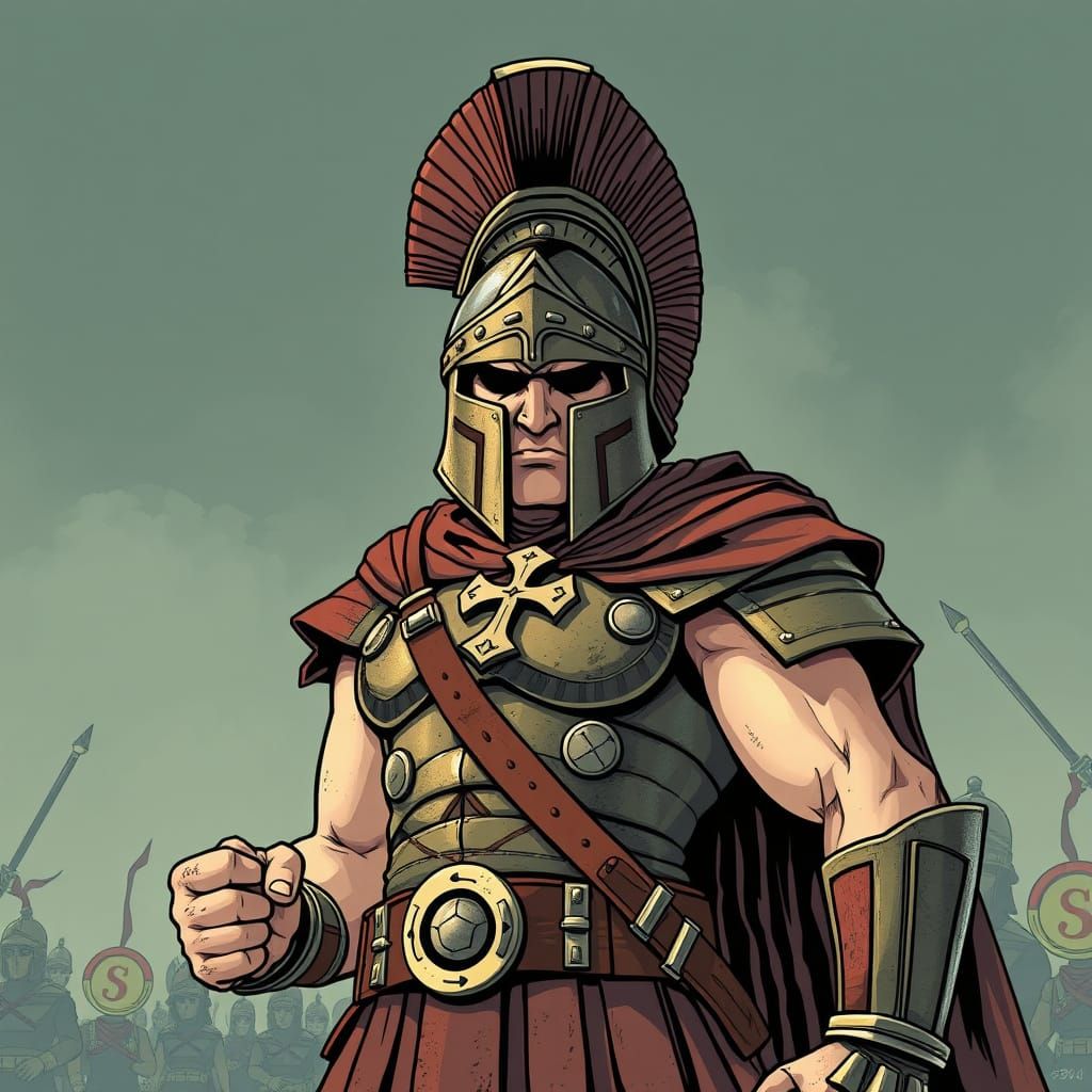 Spartan Warrior in Old School Animation Style