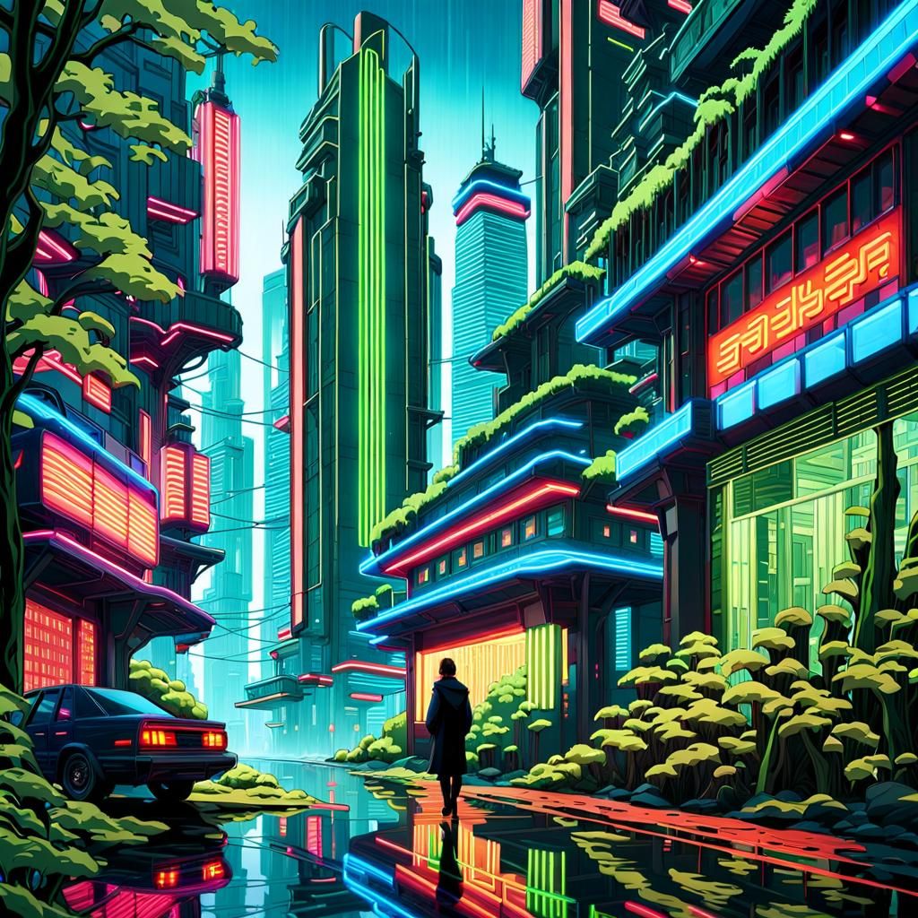 Neo-Futuristic Oriental Cityscape in Golden Hour Light