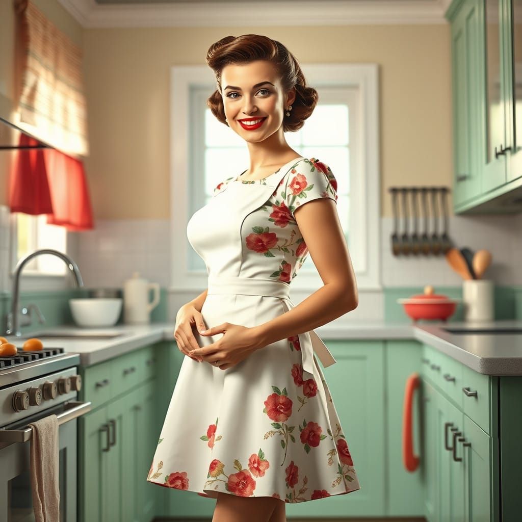 Classic American Housewife in 1950s Kitchen Style