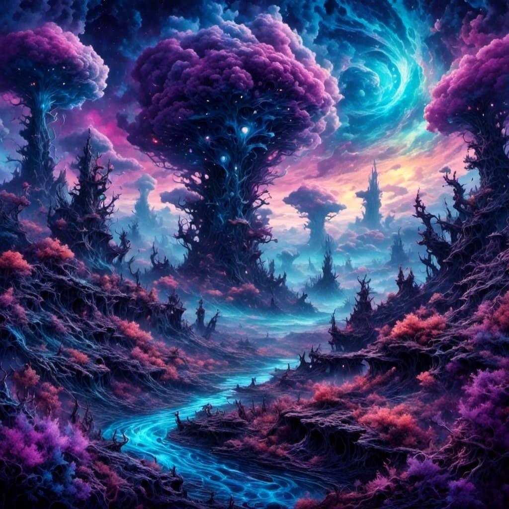 Jupiter Clouds over Alien Landscape, Cosmic Digital Art