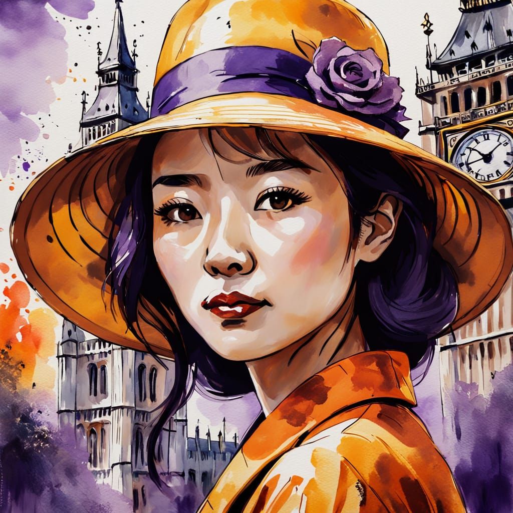 Woman in Elegant Sumi-e Portrait