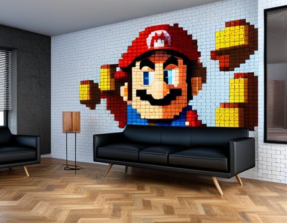 8-Bit Super Mario Graffiti Art on Wall