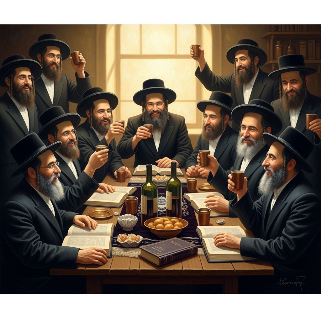 Joyful Hasidic Gathering in Warm, Textured Light