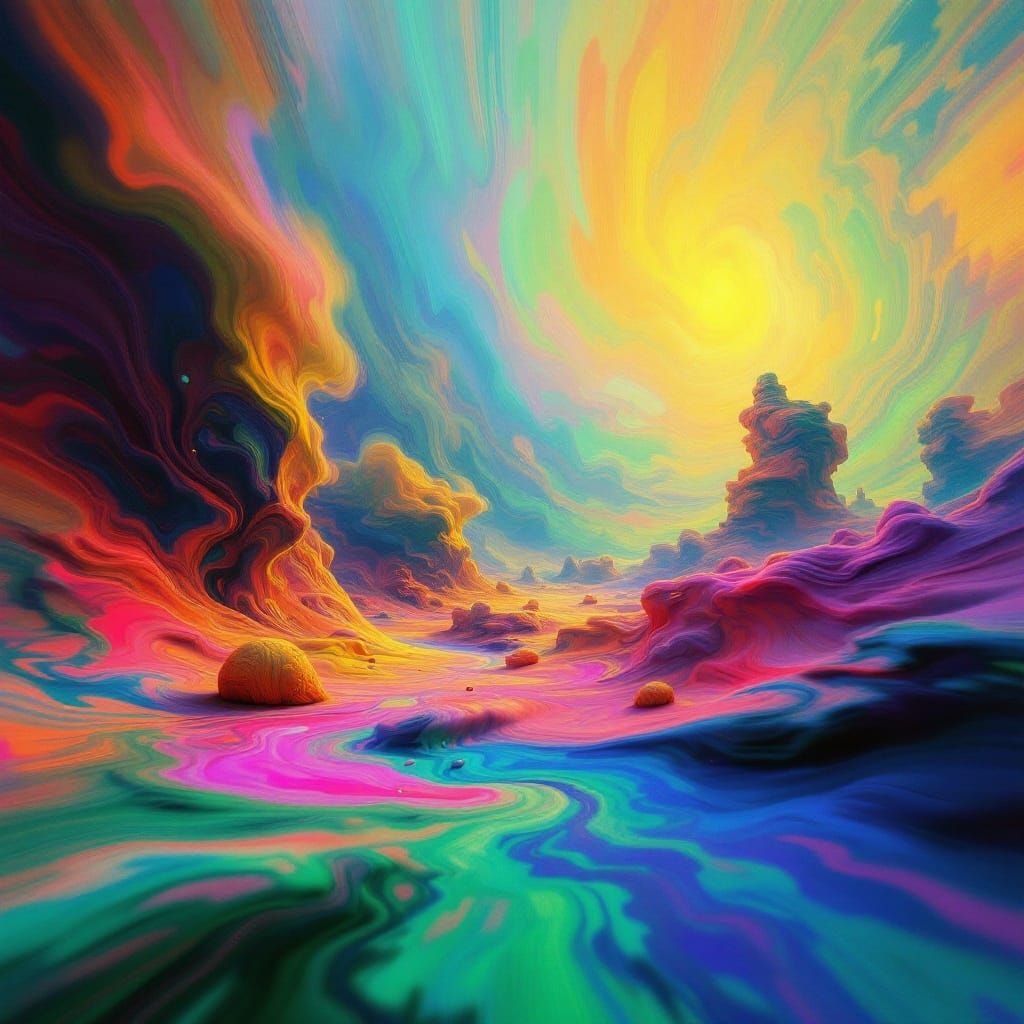 Surreal Dreamscape with Distorted Neon Landscape