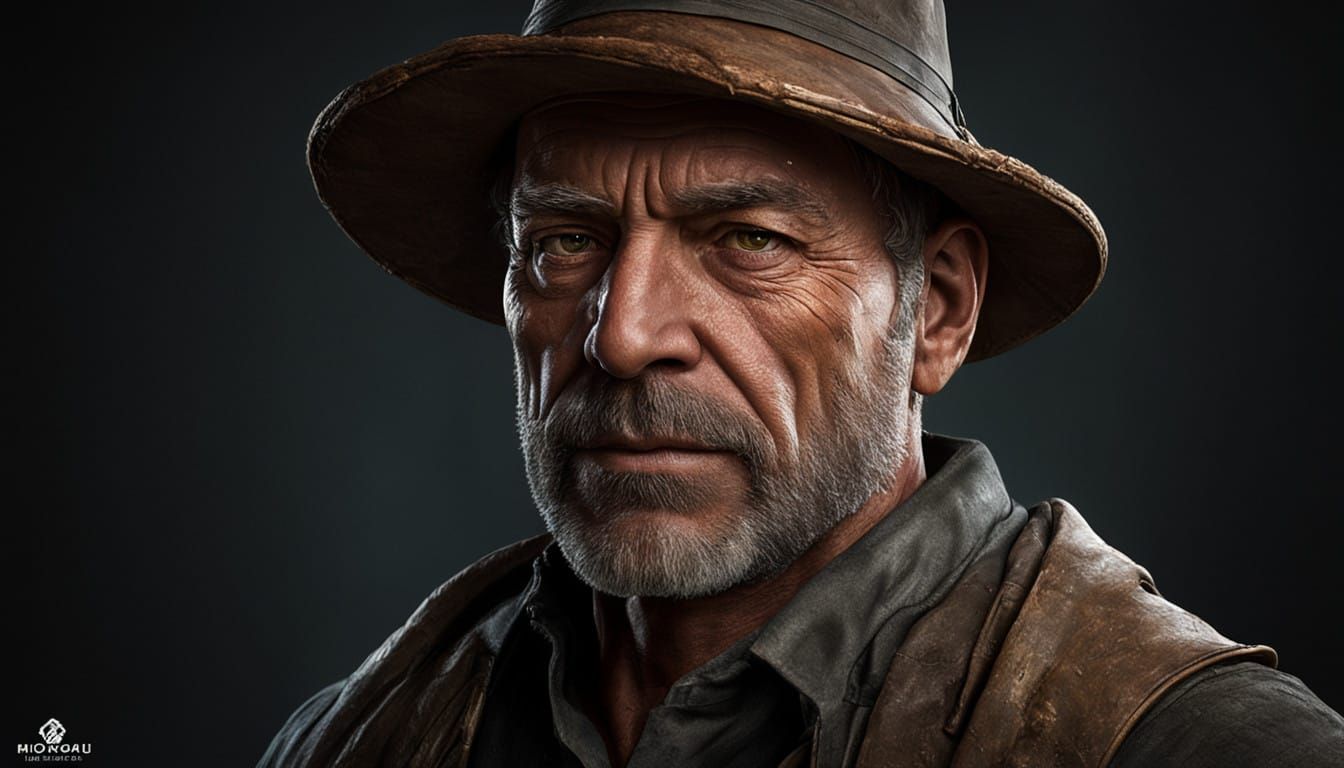 Weathered Gardener in Mystical Landscape