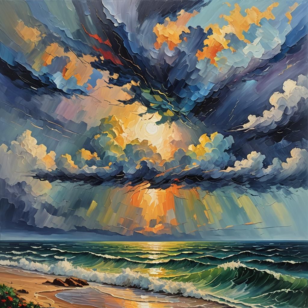 Ocean Thunderstorm in Expressionist Impasto Style