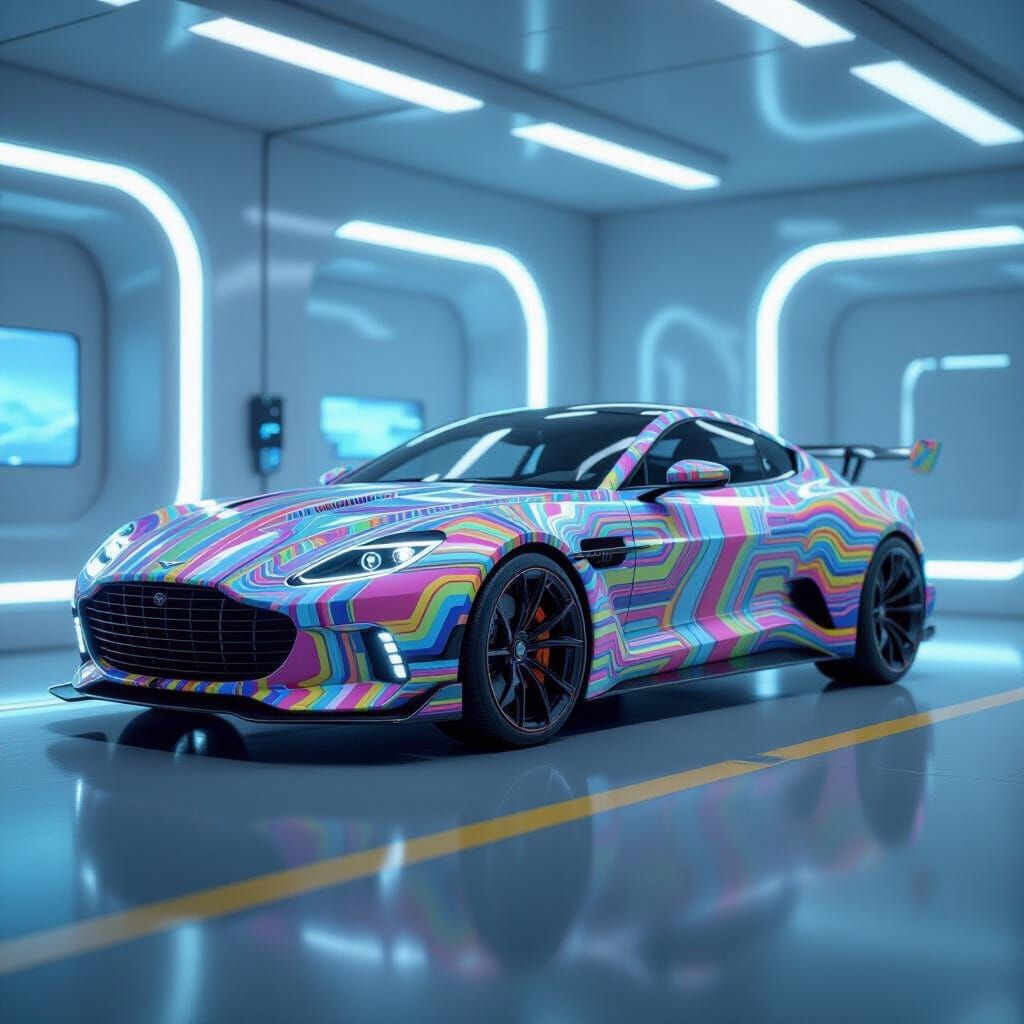 Car Made of Colorful Twisted Wires: Digital Art