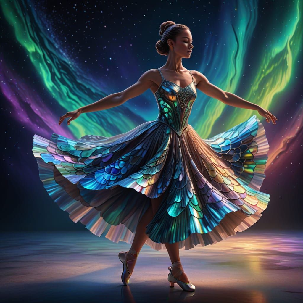 Surreal Ballet Dancer in Iridescent Abalone Dress