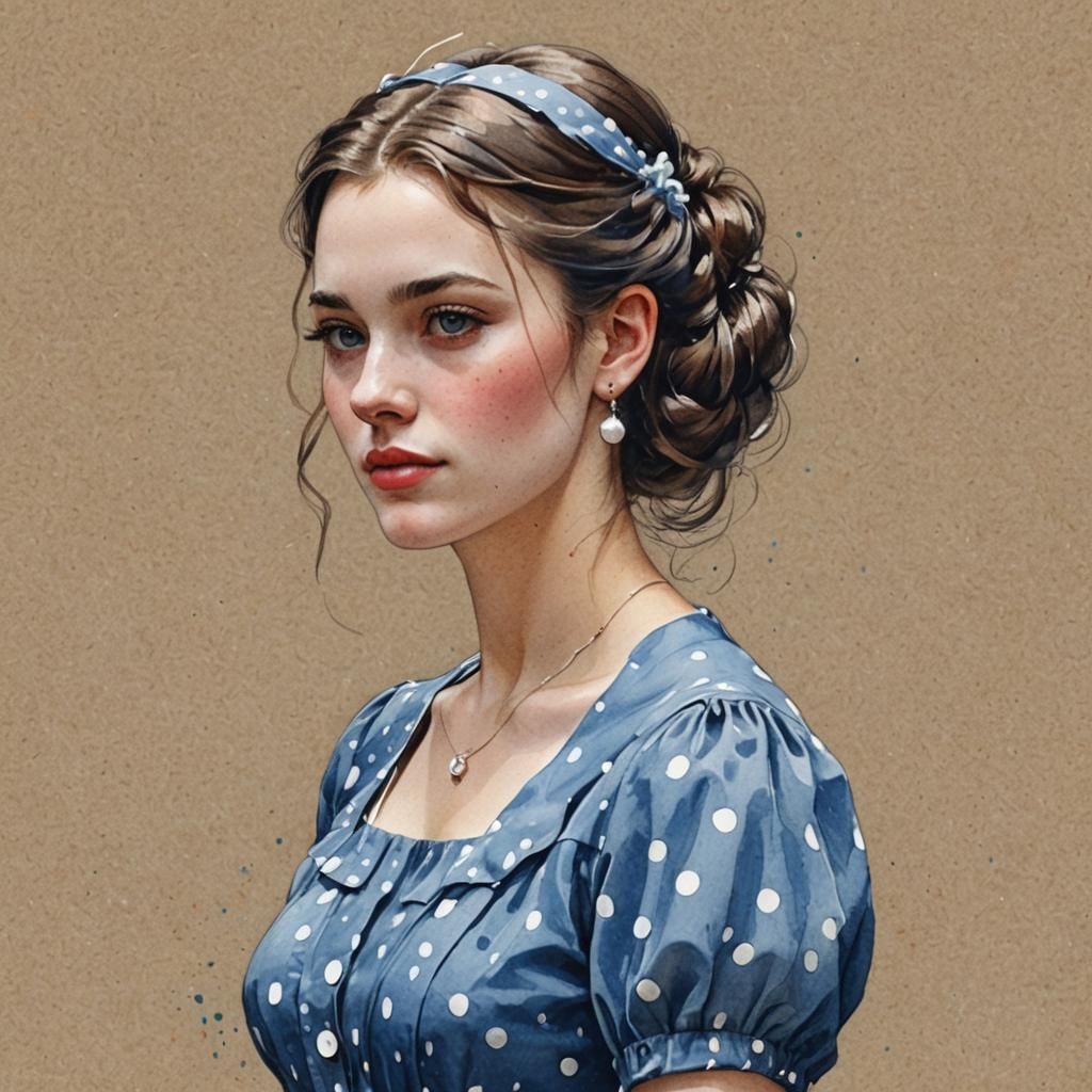 Charming Portrait of a Girl in Blue, Digital Art