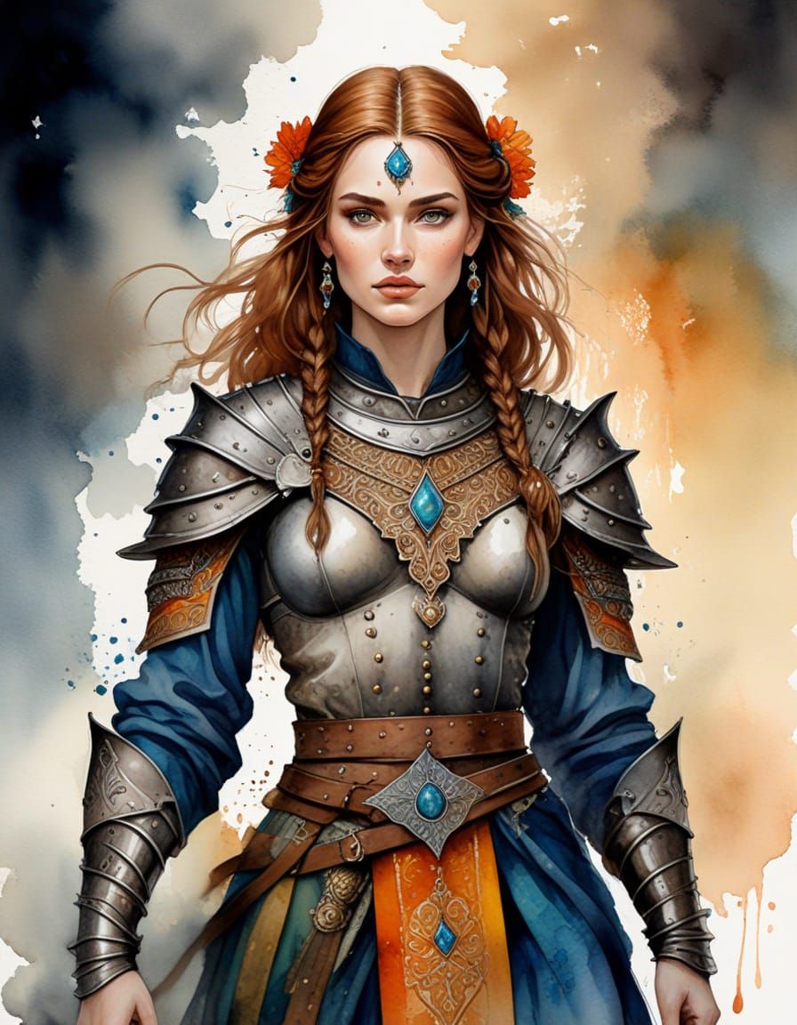 Grimdark Fantasy Warrior Princess in Vibrant Moroccan Attire