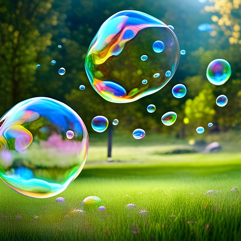 Giant Soap Bubbles in Park: Hyperrealistic Splash Art