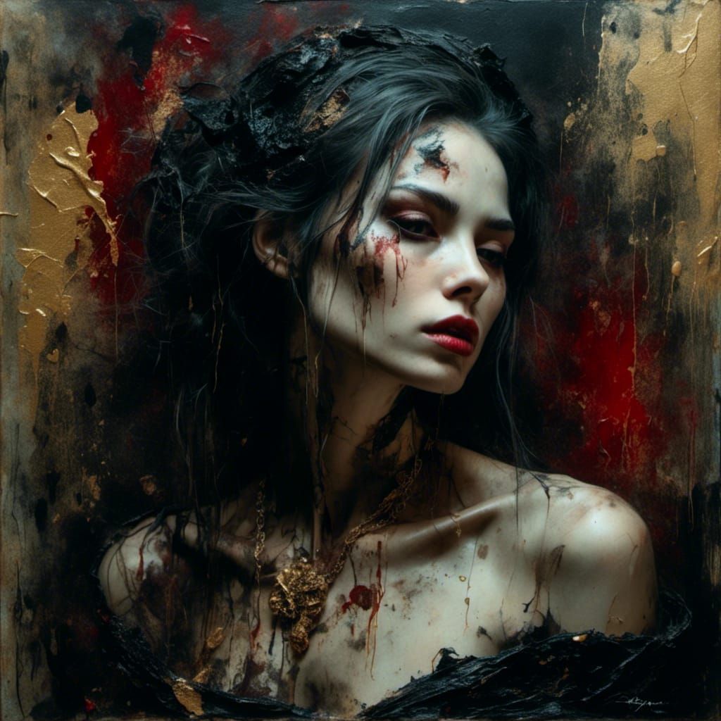 Gothic Spanish Beauty in Macabre Oil Painting