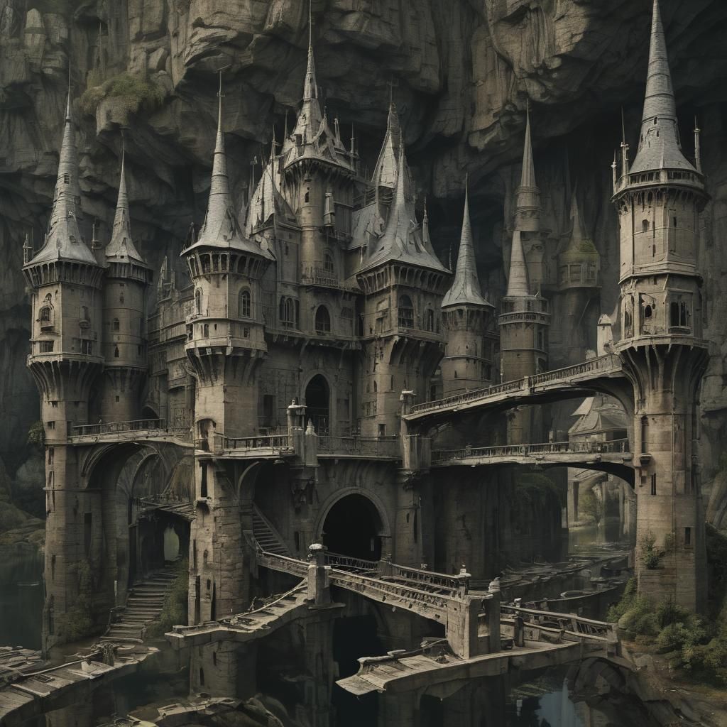 Surreal Castle with Twisted Gothic Architecture