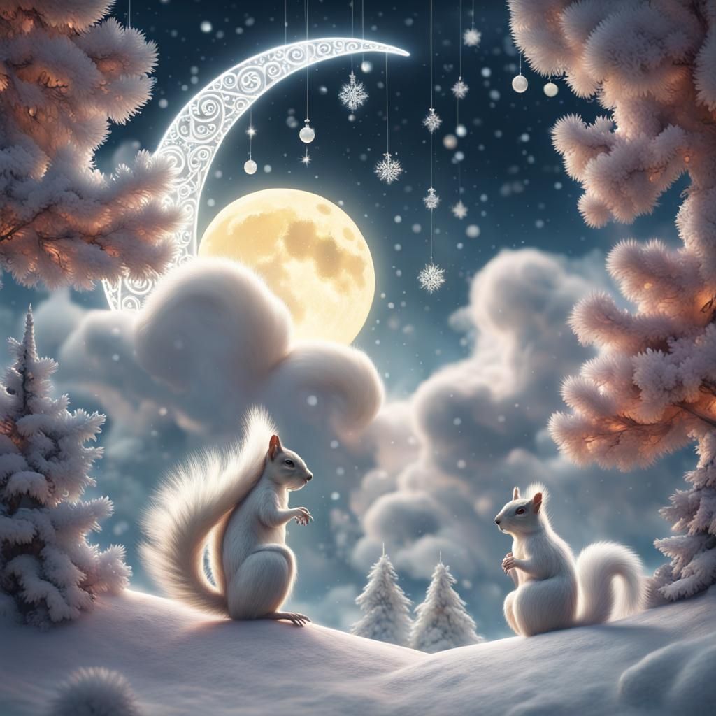 Winter Wonderland: Albino Squirrels in Neo-Classical Style