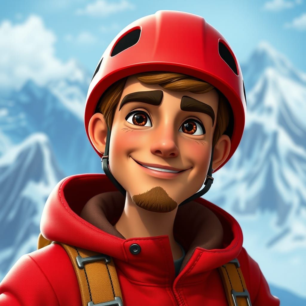 Victorious Mountain Climber Portrait in 3D Animation