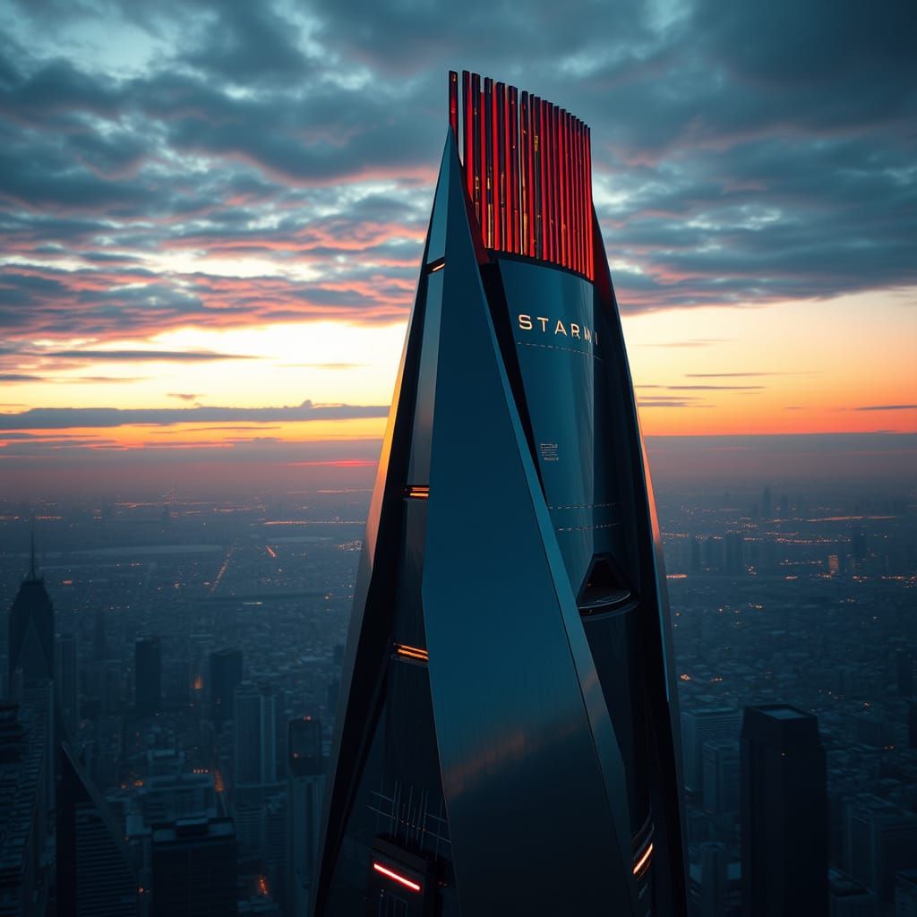 Futuristic Cyber Tower with Solar Configurators in High-Cont...