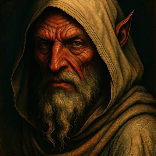 Grizzled Tiefling Ascetic in Dramatic Light