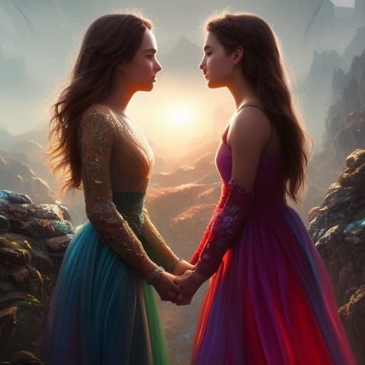 Two Girls Kissing with Engagement Ring, Concept Art