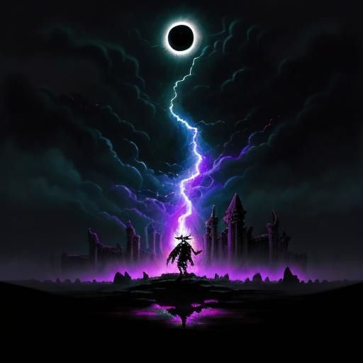 Savage Flying Rabid Racoon Bat Bloodstained Necro Wizard skull staff Aztec ruins dark rainy thunder oil painting detaile...