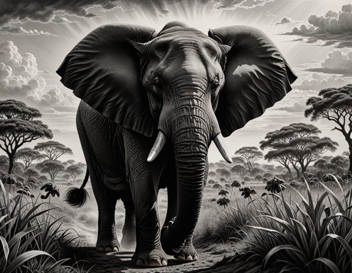 Elephant Portrait in Comic Book Realism