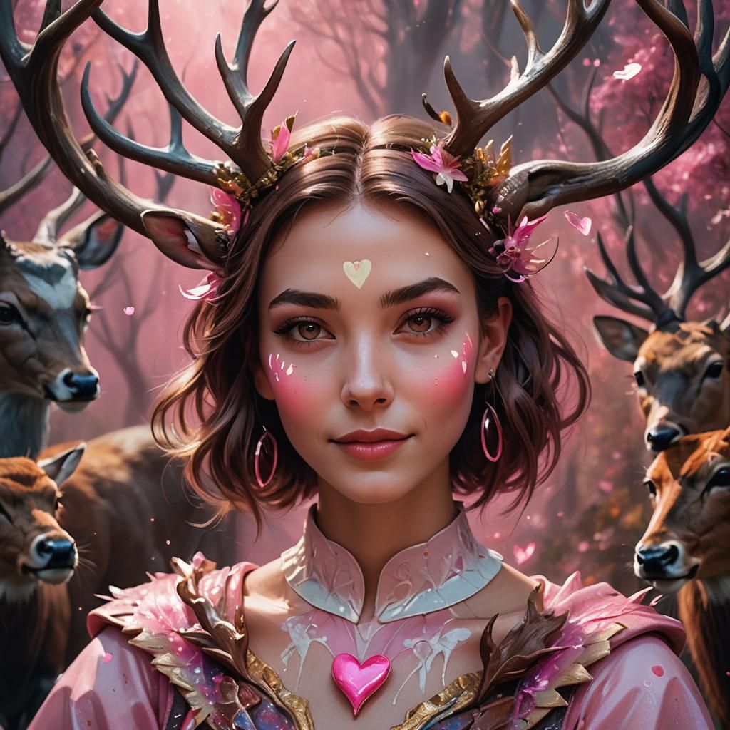 Anthropomorphic Deer Girl Portrait in Digital Matte Painting