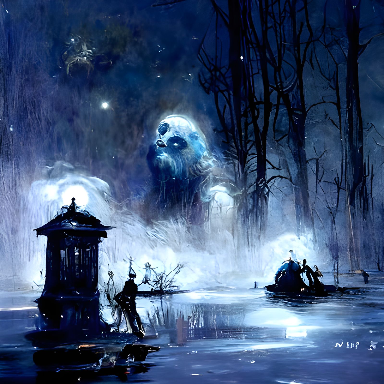 Haunted Mansion in Sinister Moonlit Forest