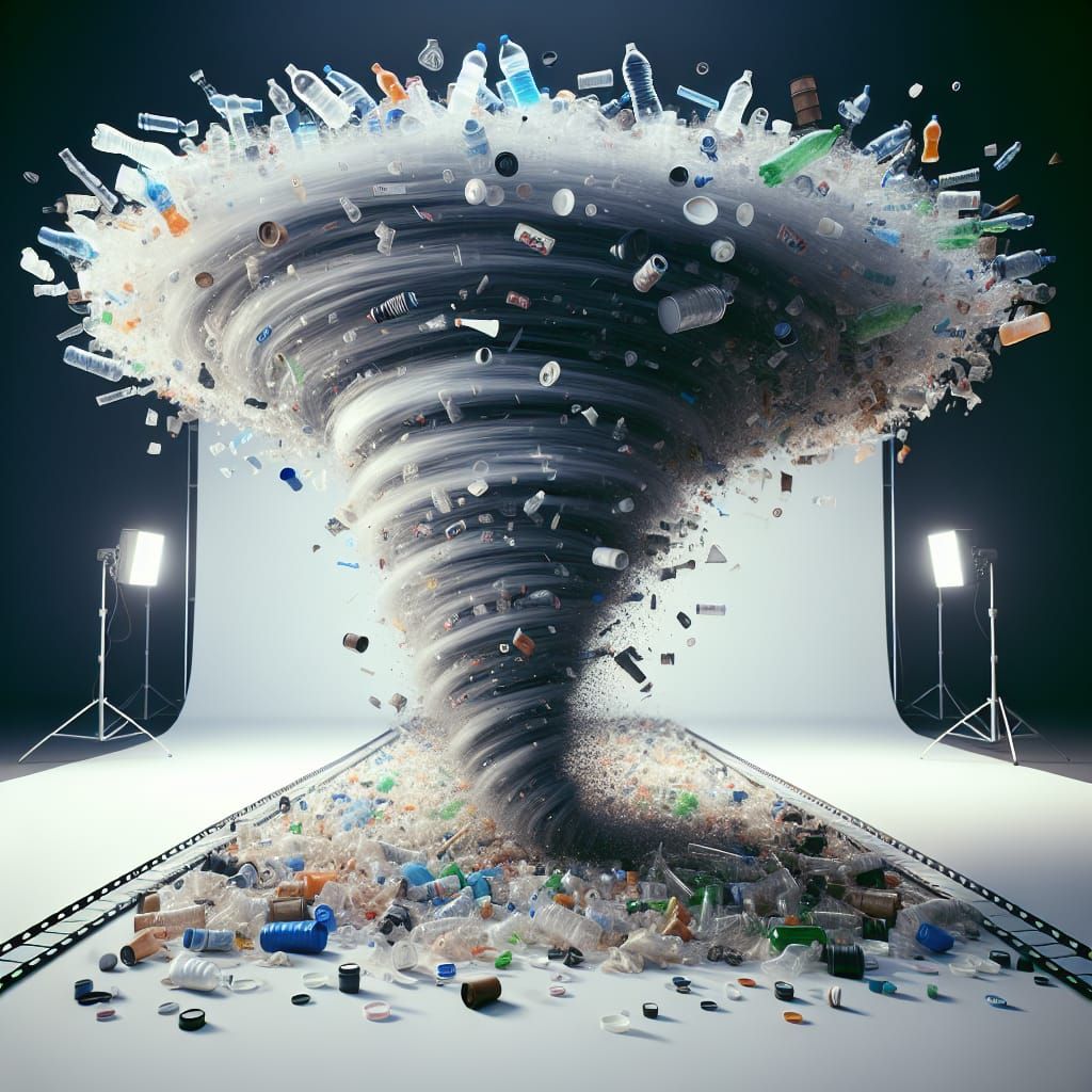 Tornado of Plastic Waste in Cinematic Style