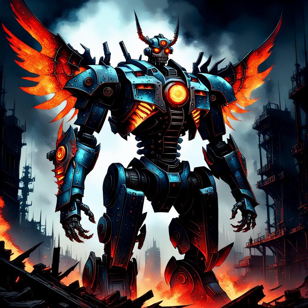 Evil Demonic Mecha in Steampunk Sci-Fi Style