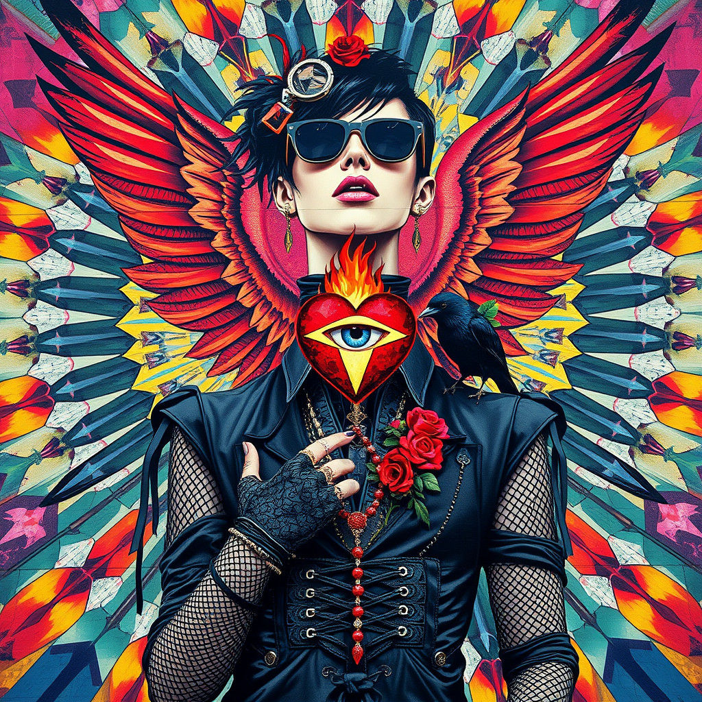 Vibrant Punk Faith Mural in Dadaist Street Art Style