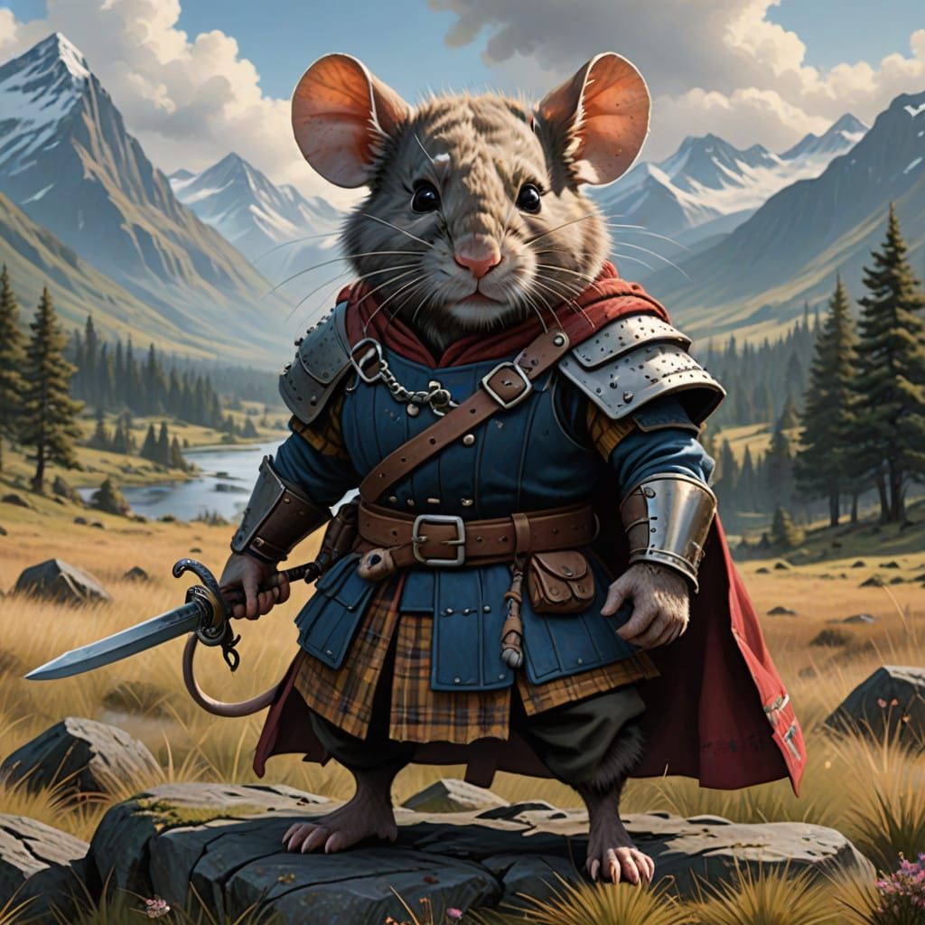 Mighty Warrior Mice in Epic Highland Landscape