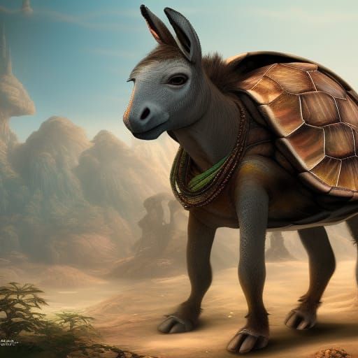 Donkey with Sea Turtle Shell: Detailed Matte Painting