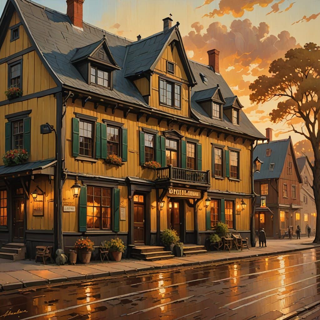 Dutch Masters Style Inn Sign in Warm Light