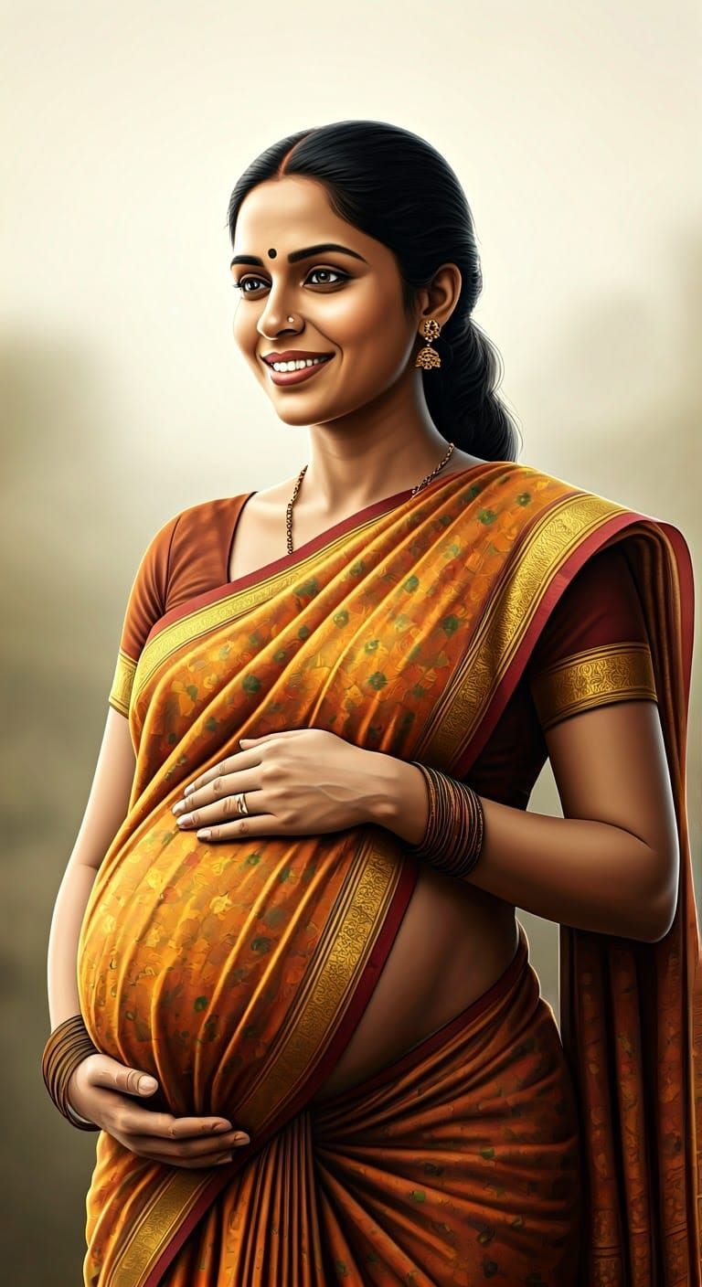 Tamil Mother's Serene Joy in Maternity