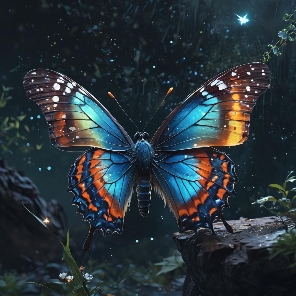 Ethereal Butterfly with Crystalline Wings in Digital Art