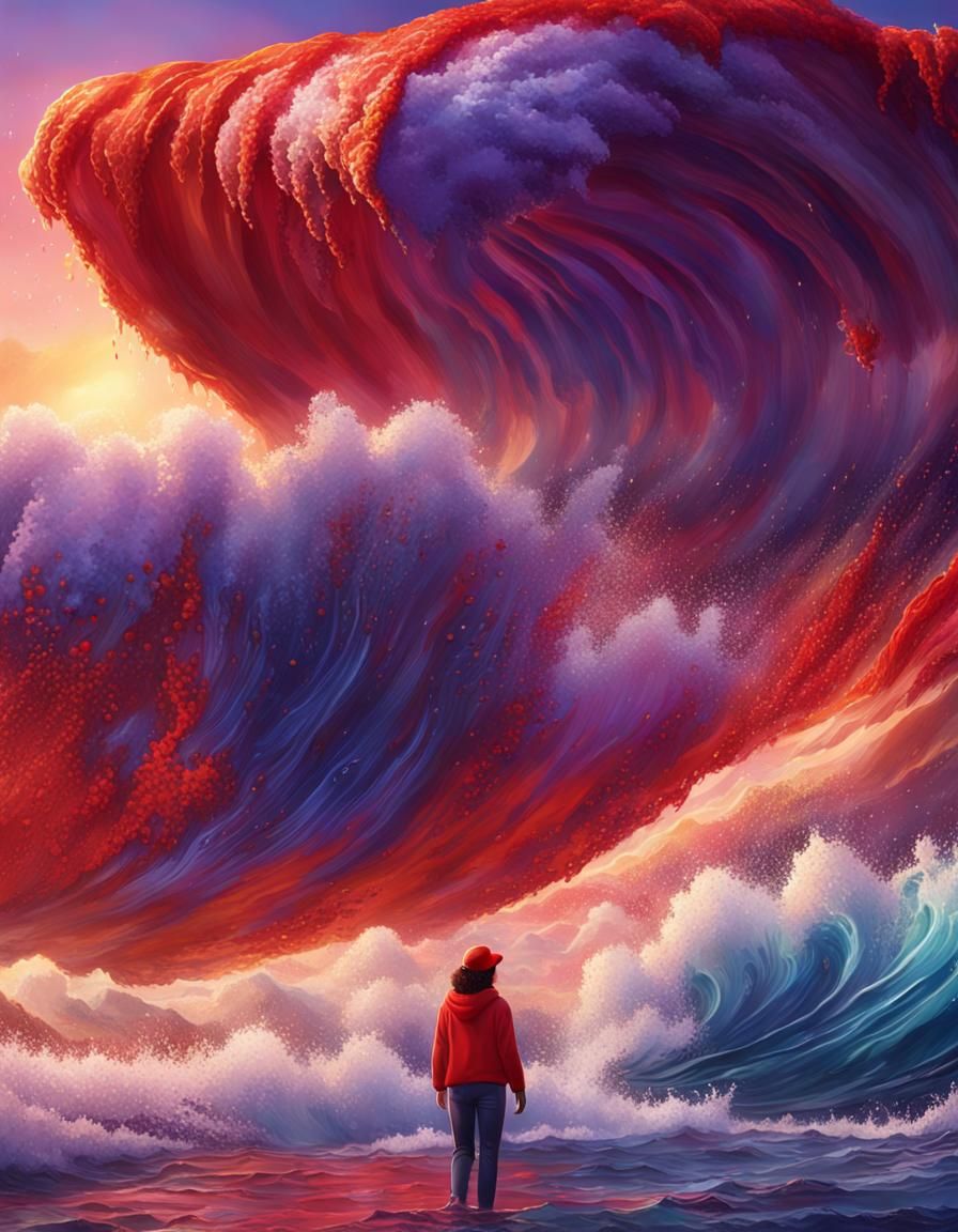 Kamala Harris in Red Wave, a Matte Painting