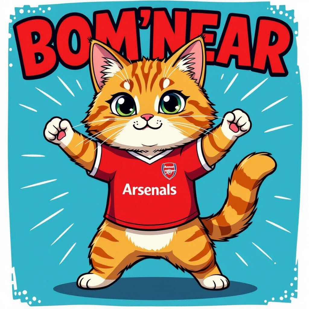 Ginger Cat Superhero in Arsenal Jersey, Comic Art