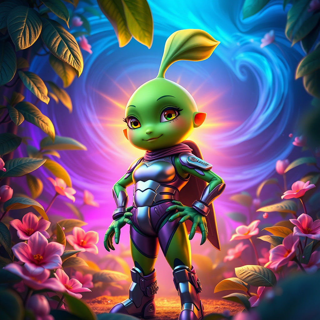 Mega Gatling Pea in Dreamlike Environment, 8k Render