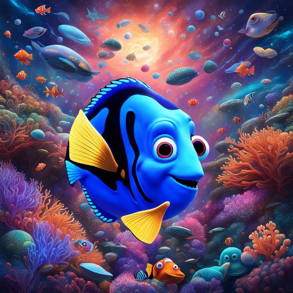 Holographic Finding Nemo Illustration in Pablo Amaringo Styl...