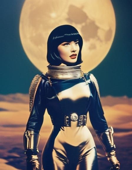 Retro Sci-Fi Betty Page on the Moon