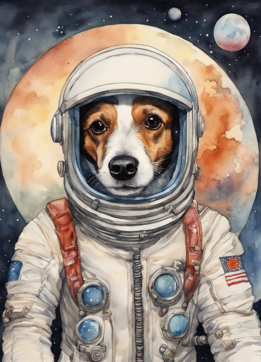 Art Nouveau Jack Russell Astronaut in Watercolor