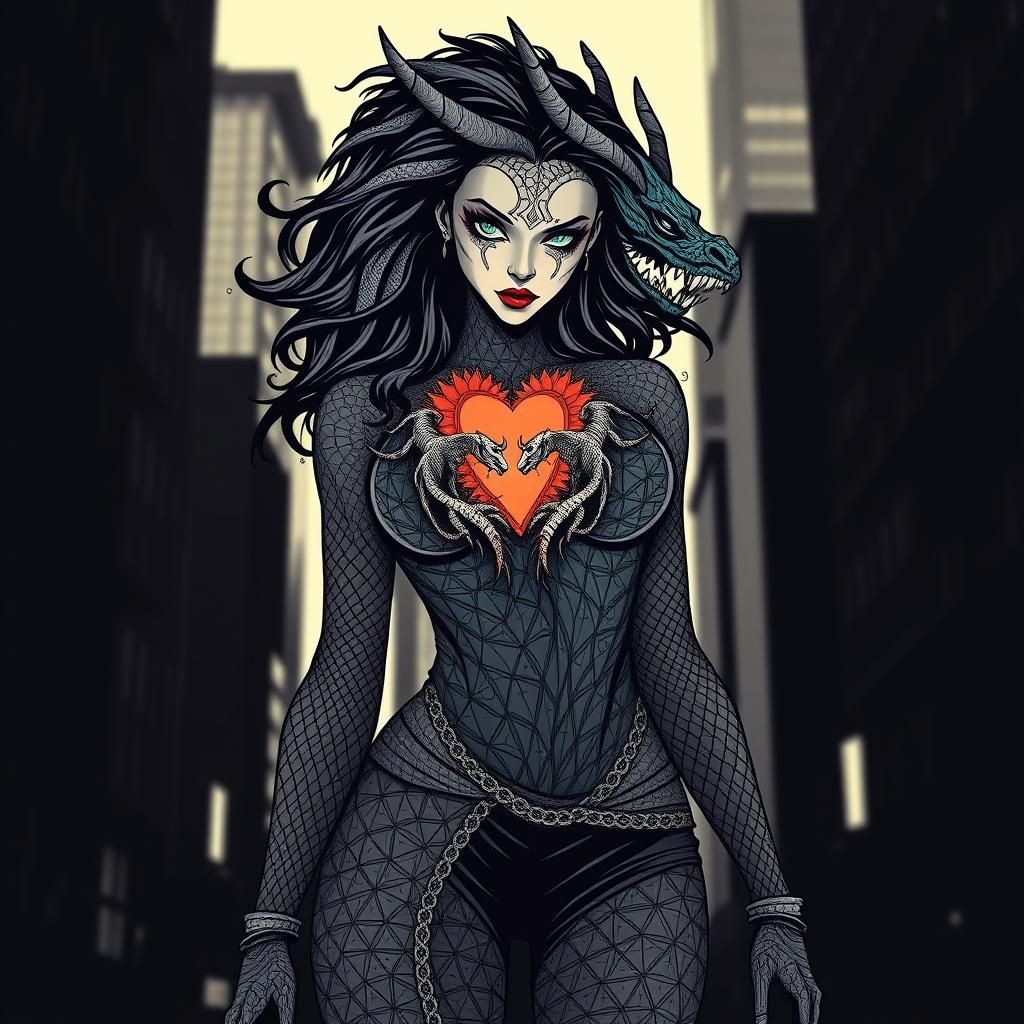 woman with dragon's heart as a vigilante in New York City