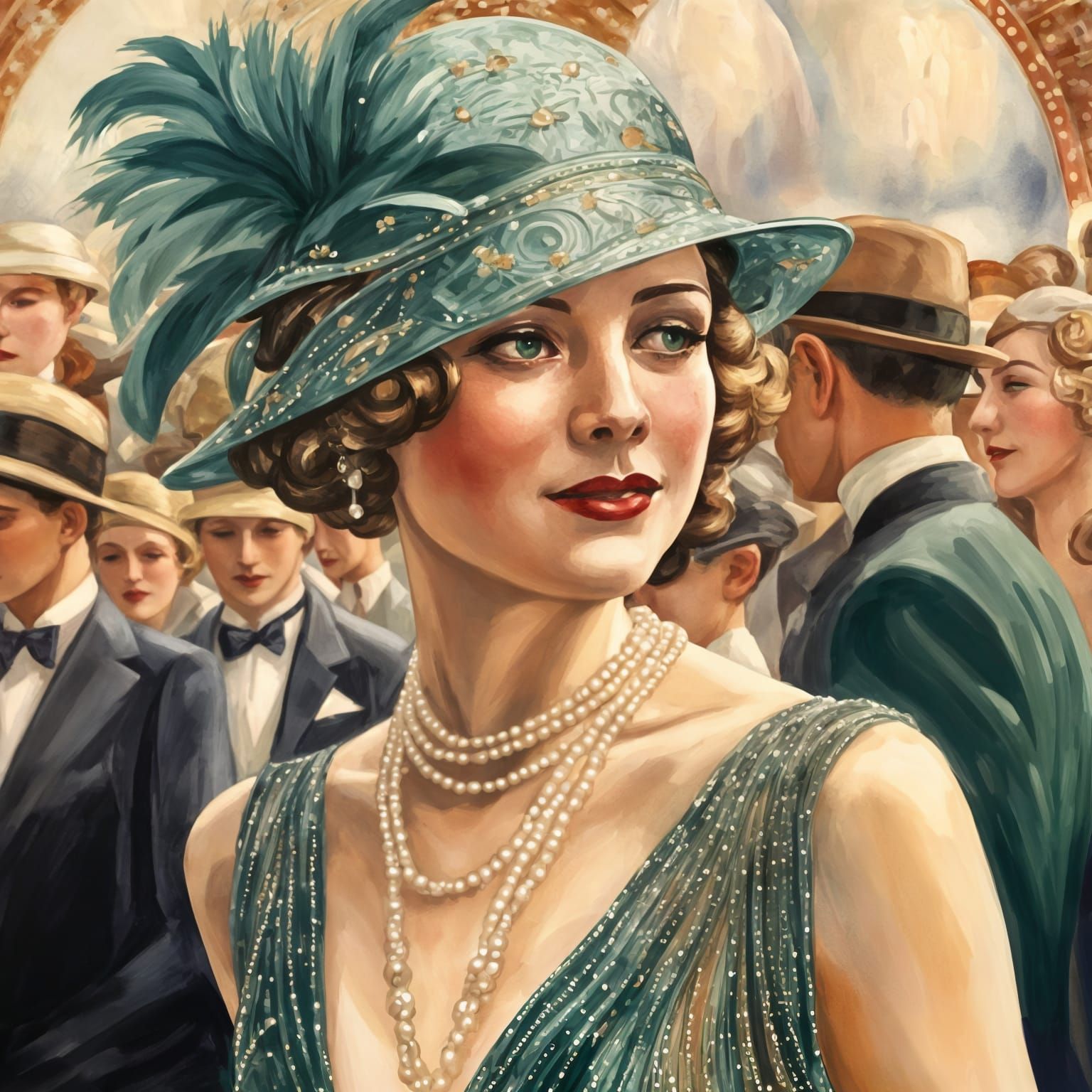 Flapper Dancing in Art Deco Watercolor Style