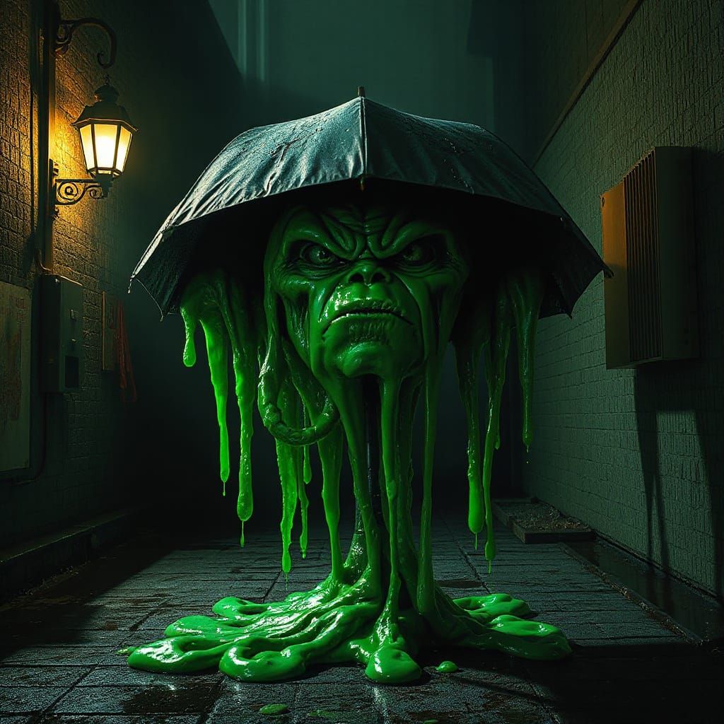 Furious Slimy Umbrella in Dark Alley